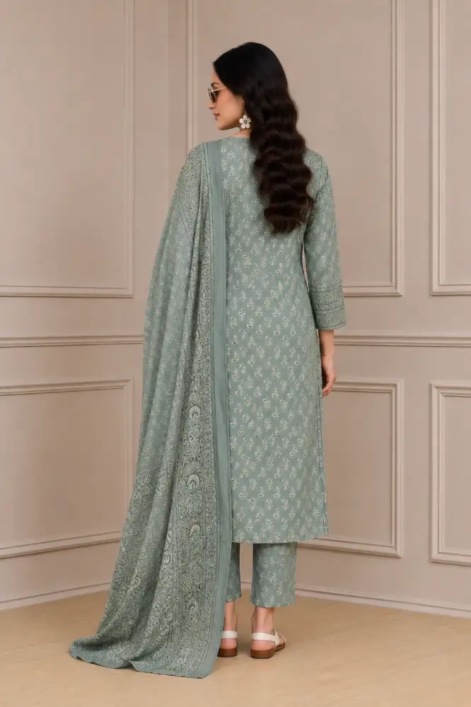 Women’s Cotton Printed Kurta Set with Pants & Dupatta Back